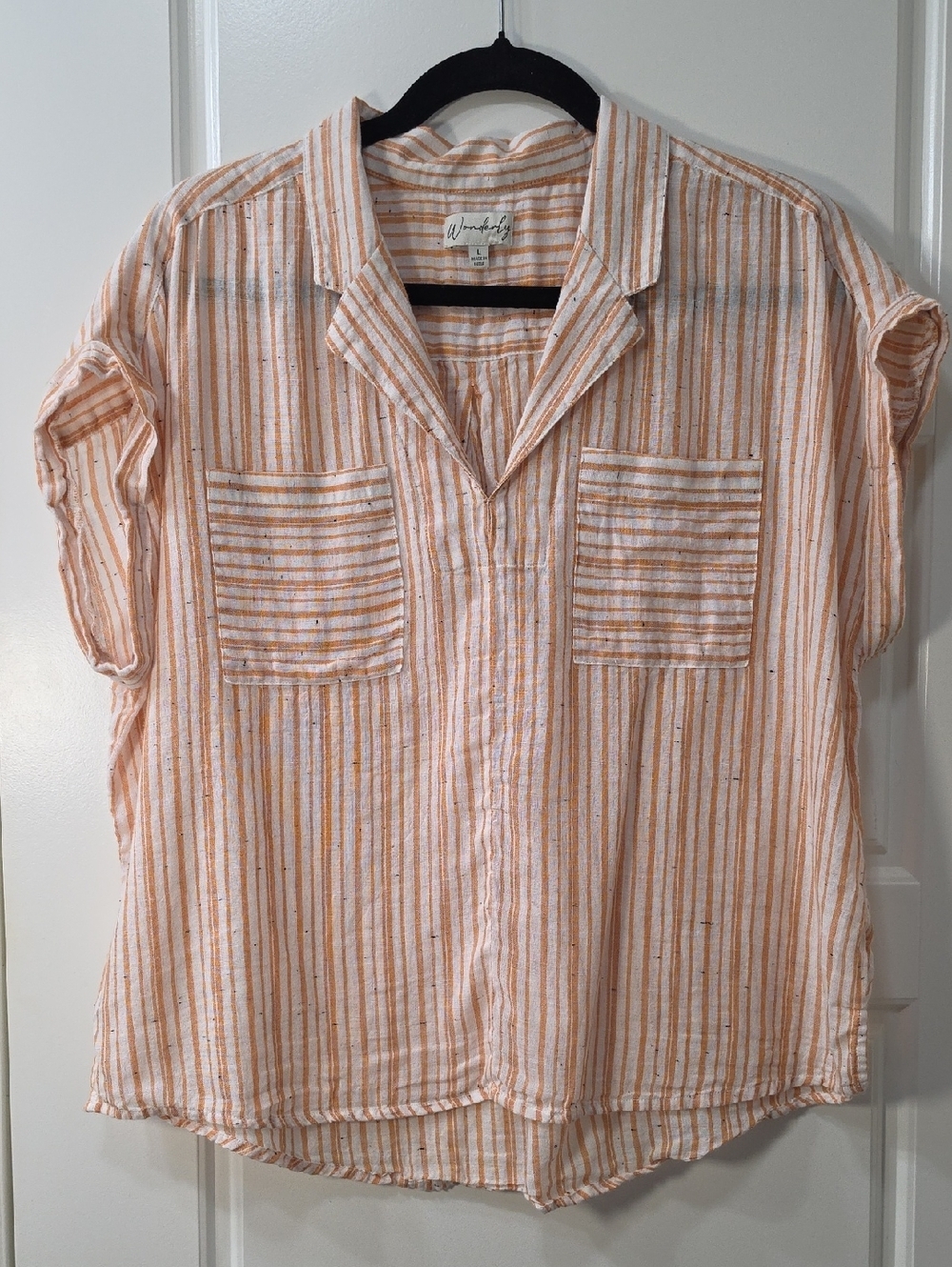 Wonderly Cream and Orange Striped Button DownTop - Large
